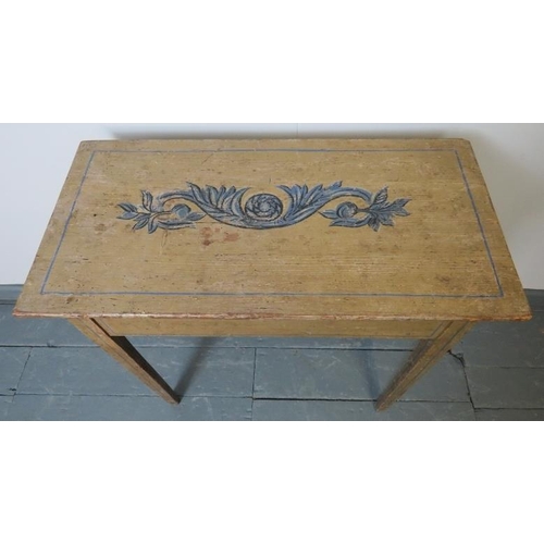 765 - A 19th century pine side table, hand painted with foliate decoration in the Scandinavian taste, on t... 