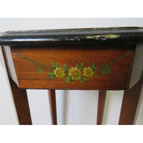 772 - A small Edwardian mahogany octagonal table, inlaid and with hand-painted decoration depicting foliat... 