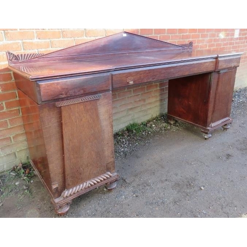 780 - A very large 19th century mahogany twin pedestal buffet sideboard, of three blind frieze drawers, fe... 