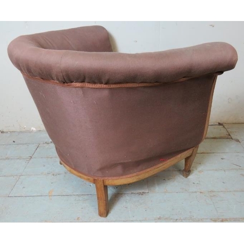 799 - An Edwardian mahogany parquetry inlaid tub chair, raised on tapered square supports with spade feet.... 