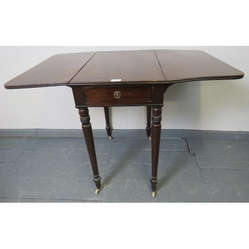 803 - A small Victorian mahogany Pembroke table, with single frieze drawer and dummy drawer to opposite si... 