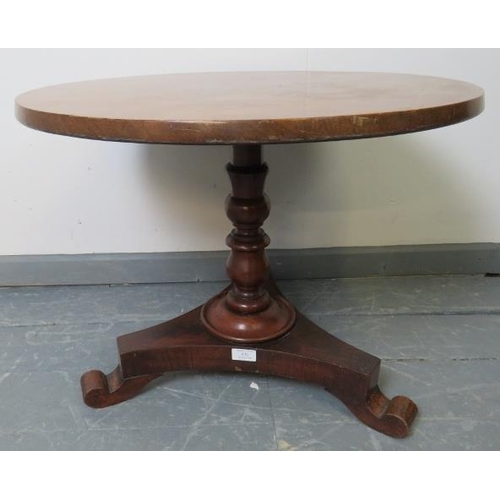 831 - A diminutive Victorian mahogany occasional table, on a baluster turned column over a triform base wi... 