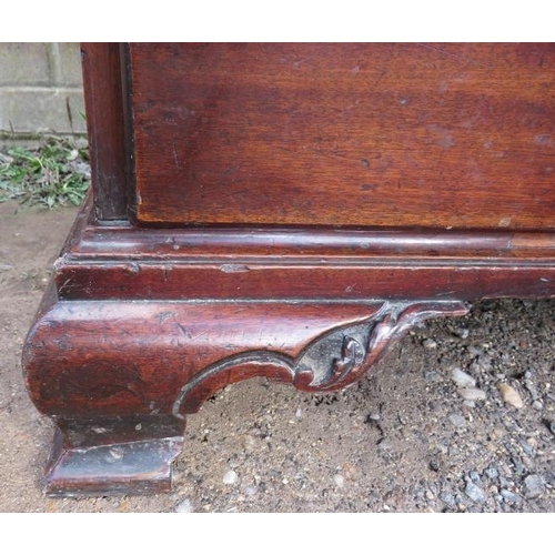 838 - A 18th century mahogany bureau bookcase featuring dentil cornice and blind fret frieze, the twin doo... 