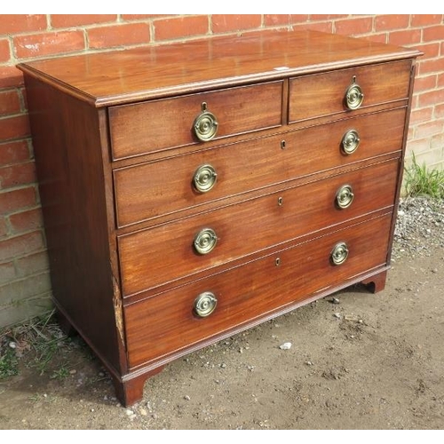 839 - A George III mahogany straight front chest of two short over three long graduated cock-beaded drawer... 