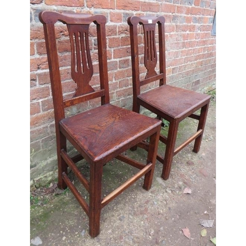 852 - A pair of Georgian oak lyre back hall chairs for restoration.
Condition report: Stretcher missing & ... 