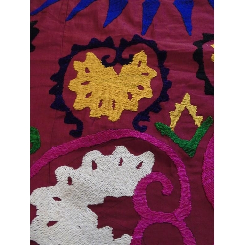 908 - Uzbek Suzani embroidered and decorative tribal textile. Made in central Asian countries, Suzani is f... 