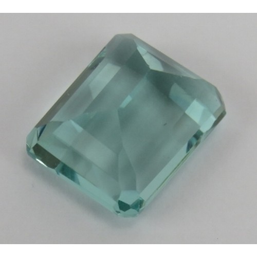 363 - Octagon faceted 16mm x 13mm Brazilian aquamarine, 11.90cts, blue green colour, (depth 9mm). Good col... 