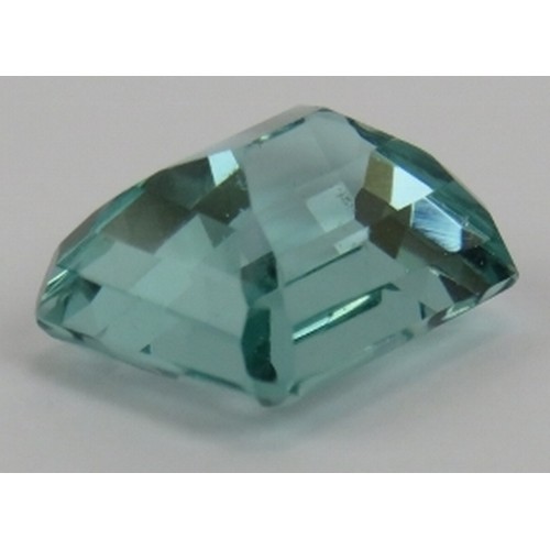 363 - Octagon faceted 16mm x 13mm Brazilian aquamarine, 11.90cts, blue green colour, (depth 9mm). Good col... 