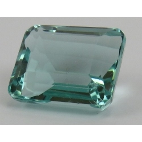 363 - Octagon faceted 16mm x 13mm Brazilian aquamarine, 11.90cts, blue green colour, (depth 9mm). Good col... 