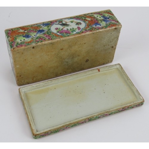 218 - A Chinese porcelain Famille Rose calligrapher's box hand decorated with birds and butterflies. 19cm ... 