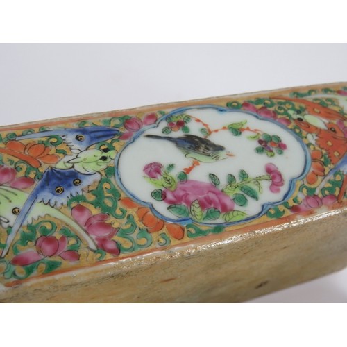 218 - A Chinese porcelain Famille Rose calligrapher's box hand decorated with birds and butterflies. 19cm ... 