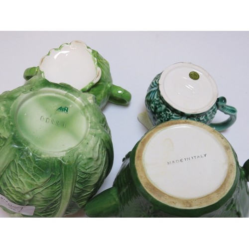 138 - A quantity of Italian and other ceramics fashioned as cauliflowers including a three piece tea set, ... 