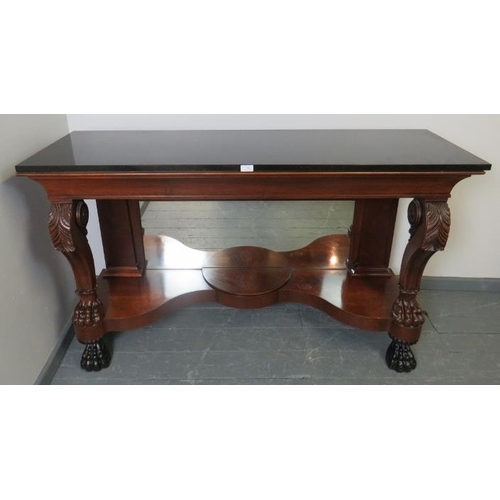 716 - A fine period style mahogany marble topped ‘Bedford sofa table’ by Ralph Lauren, featuring a mirror ... 