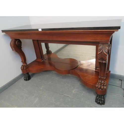 716 - A fine period style mahogany marble topped ‘Bedford sofa table’ by Ralph Lauren, featuring a mirror ... 