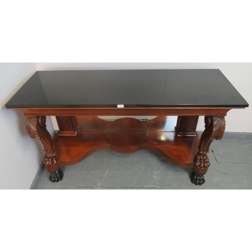 716 - A fine period style mahogany marble topped ‘Bedford sofa table’ by Ralph Lauren, featuring a mirror ... 