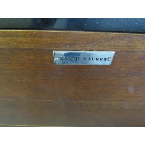 716 - A fine period style mahogany marble topped ‘Bedford sofa table’ by Ralph Lauren, featuring a mirror ... 