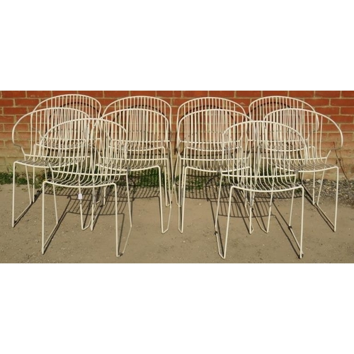 718 - A set of 10 mid-century ‘Bolonia Poltrona’ galvanized steel wire armchairs, painted white, five with... 