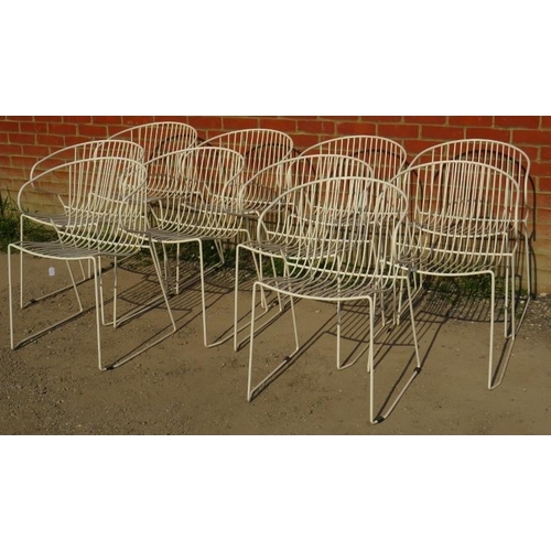 718 - A set of 10 mid-century ‘Bolonia Poltrona’ galvanized steel wire armchairs, painted white, five with... 
