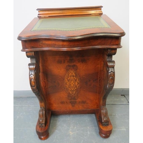 743 - A 19th century style walnut Davenport, featuring marquetry inlay and insert tooled green leather wri... 