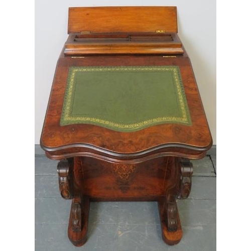 743 - A 19th century style walnut Davenport, featuring marquetry inlay and insert tooled green leather wri... 