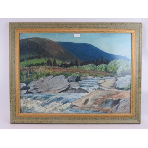 574 - Patricia Martin (Contemporary) - 'Glen Esk', oil and pastel, signed, label verso for Forecourt Art G... 