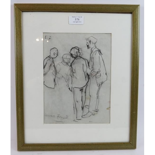 582 - Circle of Lucian Freud (1922-2011) - 'Four Figures', pencil study on paper, bears a name and initial... 