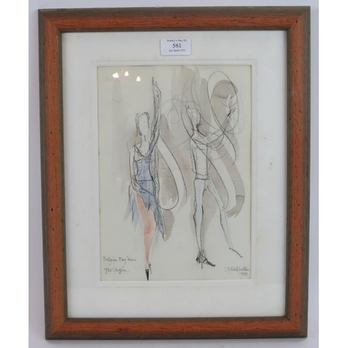 584 - John Skelton, MBE FRBS (British, 1923-1999) - 'Belgian Flag Dance', watercolour and pencil, signed a... 