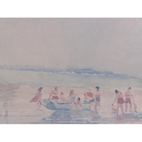 588 - William George Tuck (British, 1900-1999) - 'Figures on a Beach', watercolour, signed, 24cm x 35cm, f... 