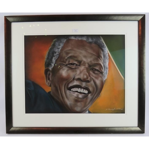 589 - Noreen Denzil (contemporary) - 'Nelson Mandela', pastel, signed and dated 2013, 50cm x 65cm, nicely ... 