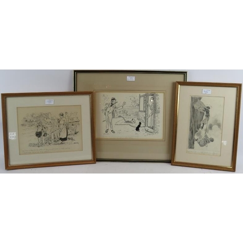 573 - Starr Wood (1870-1944) - Three original cartoon illustrations, with captions in pencil, all signed, ... 