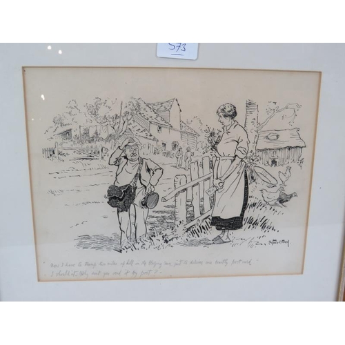 573 - Starr Wood (1870-1944) - Three original cartoon illustrations, with captions in pencil, all signed, ... 