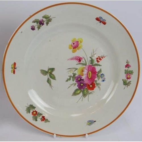 10 - Three late 18th century hand decorated Spode plates with floral sprays and bug borders. Incise marks... 