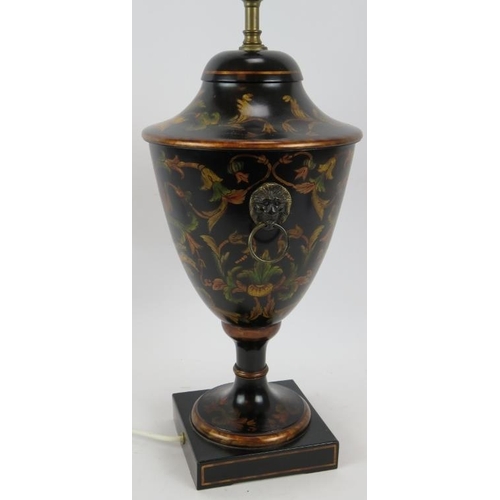 221 - A contemporary Regency Toleware style lamp base with hand decorated foliate design. Height 48cm.
Con... 