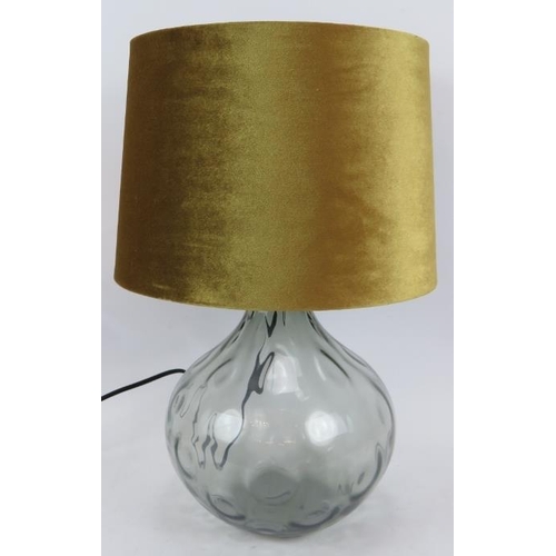 223 - A brand new John Lewis Vivienne lamp with smoked glass base and gold velvet shade. Overall height 49... 