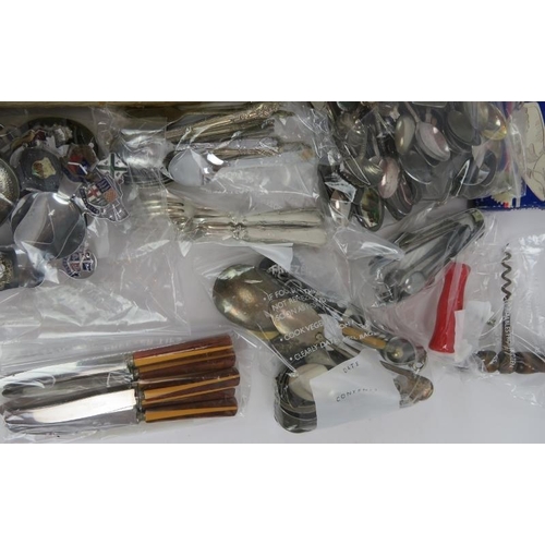 225 - A large selection of silver plated and steel cutlery and accessories including caddy spoons, sugar t... 