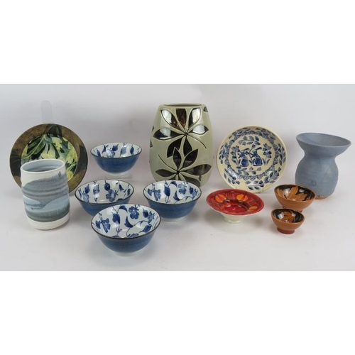 241 - A mixed lot of contemporary and studio pottery including Poole, a Spongeware bowl, four Japanese bow... 