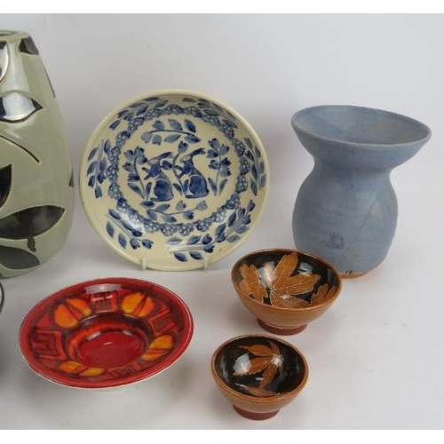 241 - A mixed lot of contemporary and studio pottery including Poole, a Spongeware bowl, four Japanese bow... 