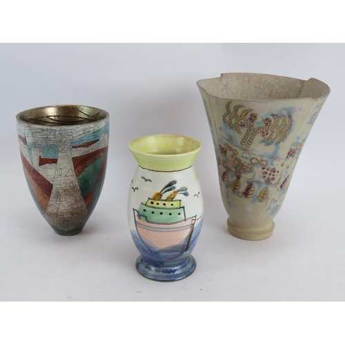 243 - Three studio pottery vases, the largest by Pam Wright, Dingley Dell Pottery.  The others both with L... 