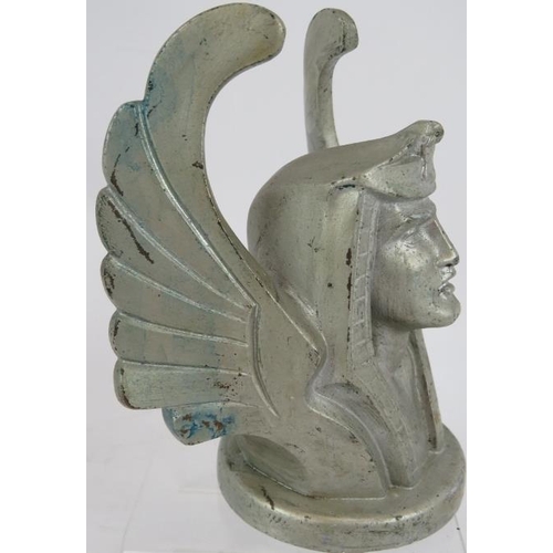 49 - A rare French Egyptian winged Pharaoh's head car mascot by Auto Omnia, modelled by Sasportas, number... 