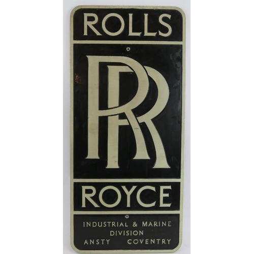 51 - A Rolls Royce Industrial and Marine Division metal and enamelled sign, removed from a London based R... 