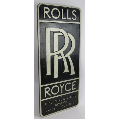 51 - A Rolls Royce Industrial and Marine Division metal and enamelled sign, removed from a London based R... 