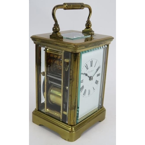 55 - An antique Mappin & Webb Ltd brass repeater carriage clock with leather travel case. Movement No 970... 