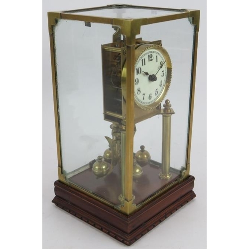 56 - An antique 400 day mantel clock under a bespoke brass glazed case. Movement No 57174. Key and pendul... 