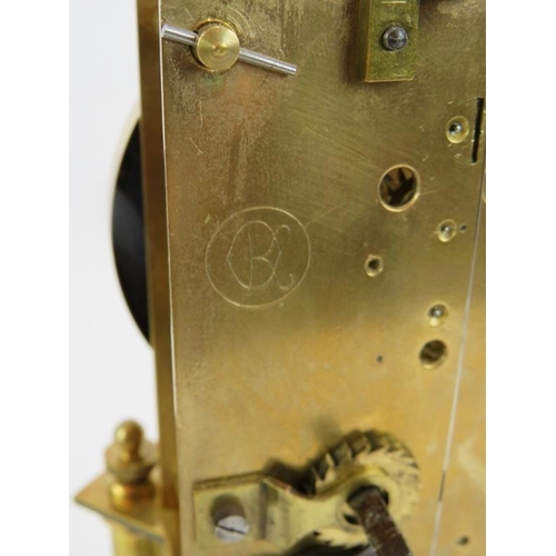 56 - An antique 400 day mantel clock under a bespoke brass glazed case. Movement No 57174. Key and pendul... 