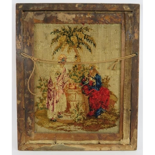 60 - A 19th century tapestry depicting Christ and the Samaritan dated 1851 housed in a Period maple frame... 