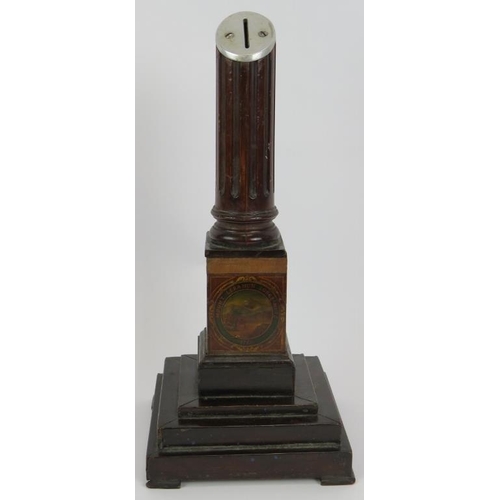 65 - An unusual Masonic lodge donation or ballot box in the form of a reeded column on plinth. Hand decor... 