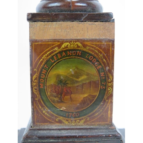 65 - An unusual Masonic lodge donation or ballot box in the form of a reeded column on plinth. Hand decor... 