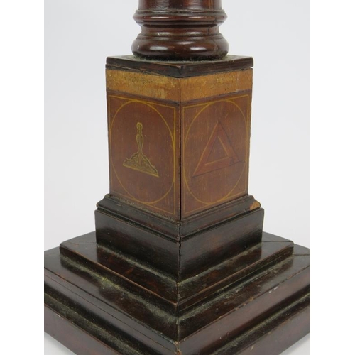 65 - An unusual Masonic lodge donation or ballot box in the form of a reeded column on plinth. Hand decor... 