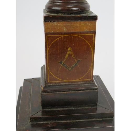 65 - An unusual Masonic lodge donation or ballot box in the form of a reeded column on plinth. Hand decor... 