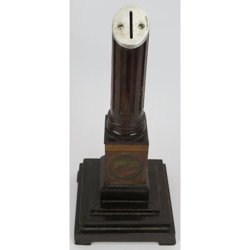 65 - An unusual Masonic lodge donation or ballot box in the form of a reeded column on plinth. Hand decor... 